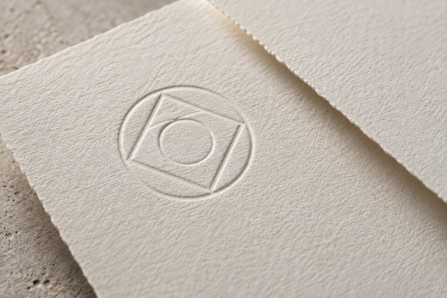 Blind embossed lettering on uncoated board, showing raised paper fibers